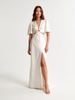 Abercrombie & Fitch Cream Maxi Dress with Front Ring Cutout
